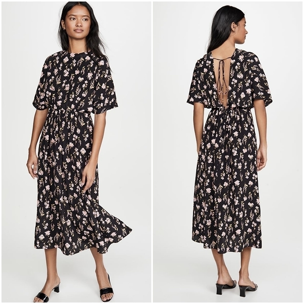 Les Reveries Circular Sleeve V-Back Silk Dress size 6 NWT